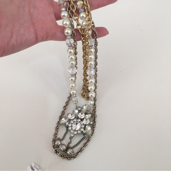 Vintage Antique Retro Gold Pearl Crystal Handmade Multi Layer Necklace upcycled - Picture 14 of 17